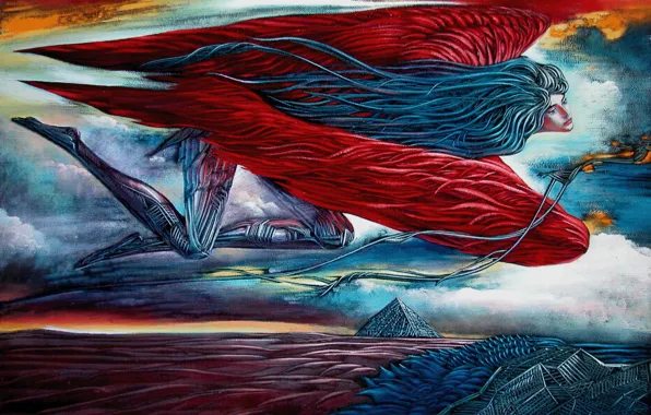 Картинка Айбек Бегалин, пирамида, 2004г, красные крылья, Женщина