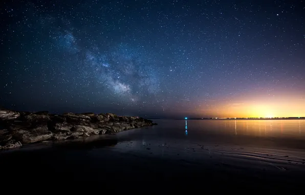 Море, небо, звезды, пейзаж, ночь