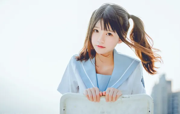 Beautiful, Asian, Model, Woman, Building, Chair, Cute, Pretty