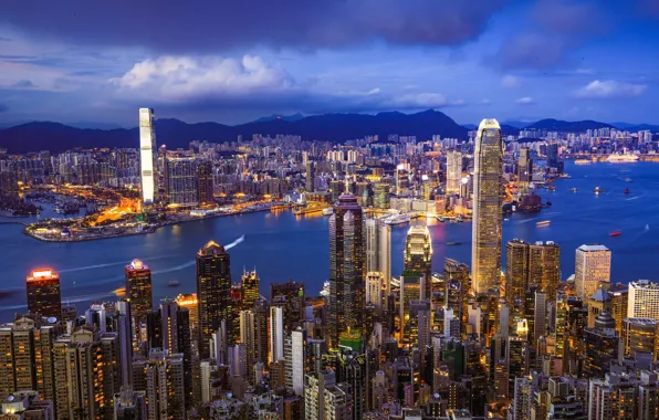 Гонконг, skyline, Hong Kong, КНР, Сянган