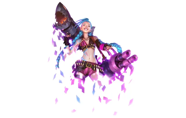 Девушка, улыбка, белый фон, Jinx, Legends of Runeterra