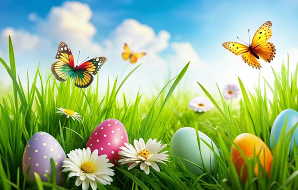 Картинка цветы, яйца, весна, colorful, Пасха, happy, flowers, spring