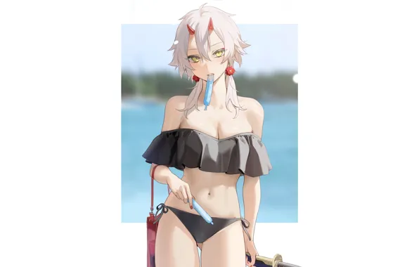 Kawaii, demon, girl, summer, white, hot, sexy, pool