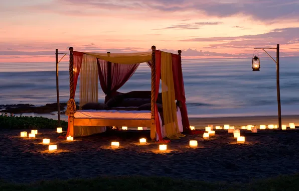 Пляж, океан, романтика, вечер, свечи