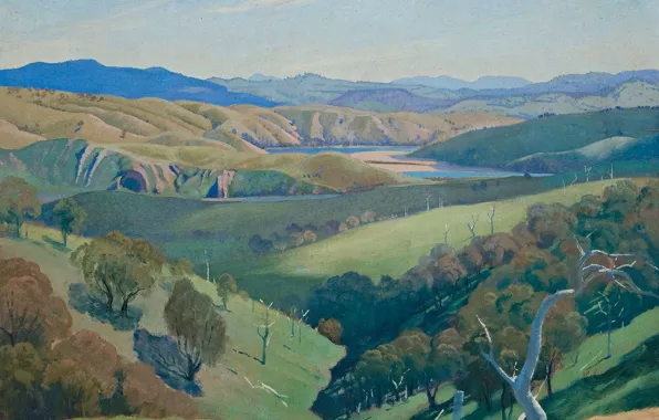 Картинка пейзаж, природа, картина, Study for 'On the Murrumbidgee', Elioth Gruner