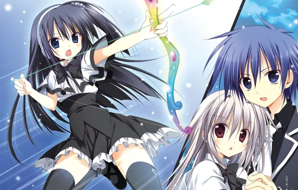 Девушки, Лук, Парень, Пара, Арт, Juuoumujin no Fafnir
