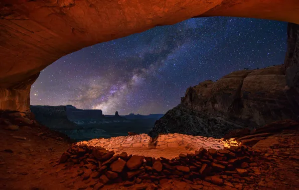 Картинка небо, звезды, ночь, скалы, каньон