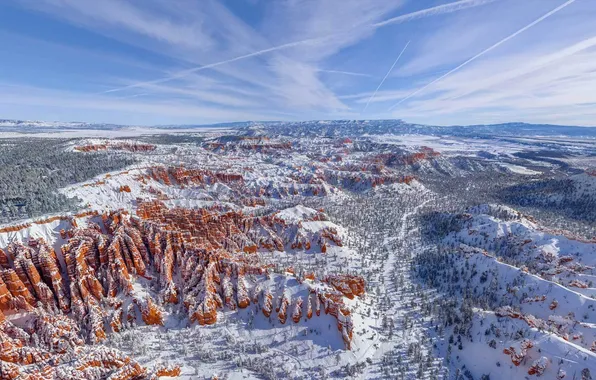 Картинка зима, снег, горы, природа, скалы, долина, Юта, США