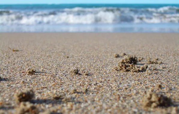 Песок, море, волны, вода, макро, берег, побережье, прибой