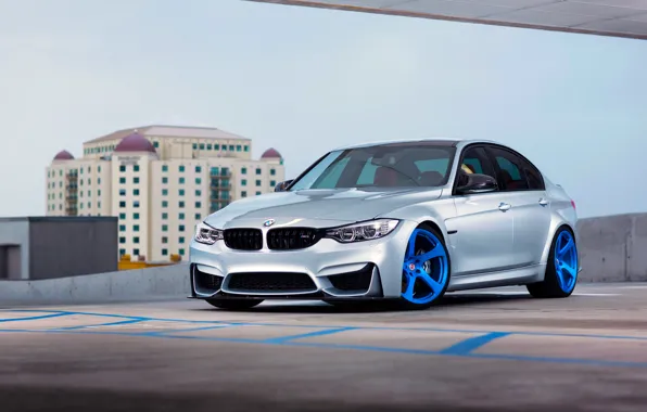 Картинка BMW, Blue, Front, Color, Silver, Wheels, HRE, F80