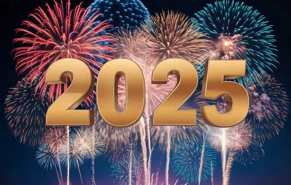 Цифры, Новый год, дата, 2025, ИИ-арт, нейросеть, Новый 2025 год