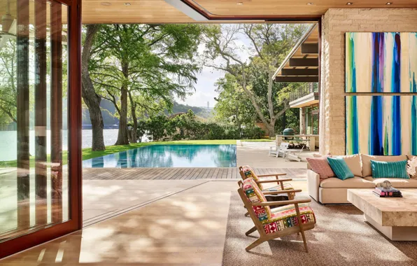 Пространство, вилла, интерьер, бассейн, терраса, Lake Austin Residence, by A Parallel Architecture