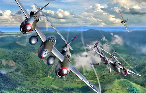 Lockheed, painting, Nakajima, WWII, P-38 Lightning, Ki-43, Gabelschwanz-Teufel, подвесной топливный бак