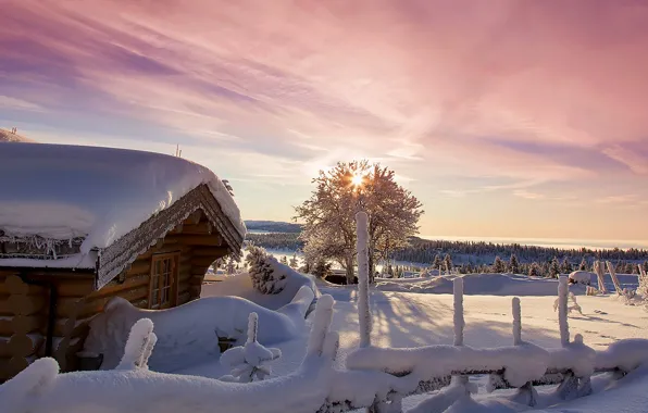 Зима, небо, снег, пейзаж, природа, дом, house, white