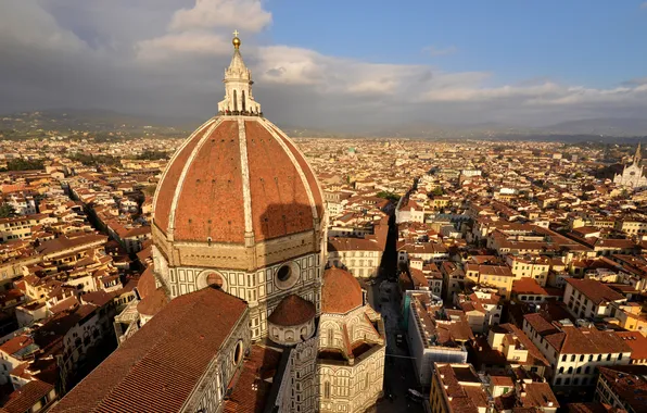 Дома, Италия, панорама, Флоренция, купол, собор Санта-Мария-дель-Фьоре, вид с колокольни Джотто