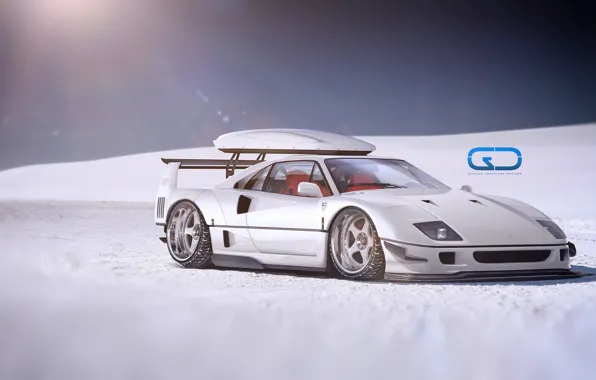 Авто, Белый, Машина, Ferrari, Digital Art, Рендеринг, Ferrari F40, Спорткар