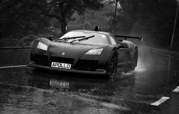 Картинка дождь, черный, спорт, light, Gumpert, black, road, rain