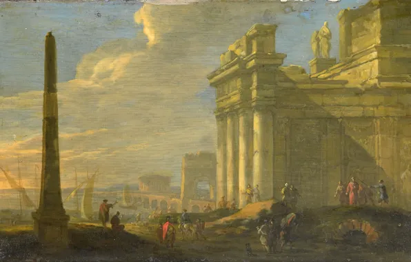 Масло, картина, Якоб ван дер Ульфт, 1689, Jacob van der Ulft, Вид порта в Италии