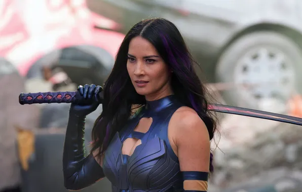 Девушка, фильм, катана, кадр, брюнетка, Olivia Munn, X-Men: Apocalypse, Люди Икс: Апокалипсис