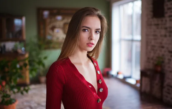 Model, Sweater, Looking At Camera, Victoria Lukina, Unbuttoned