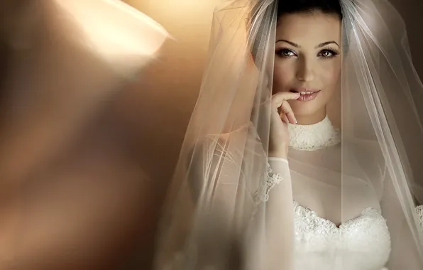 Girl, Brunette, Model, Background, Look, Makeup, Veil, Bride