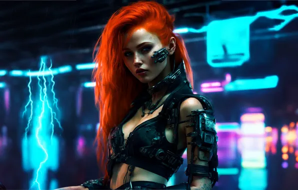 Картинка girl, cyberpunk, redhead