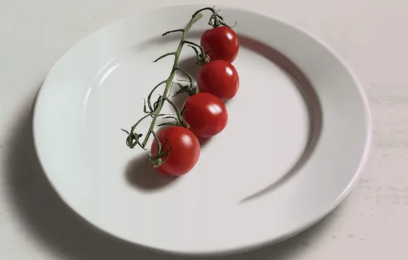 Картинка тарелка, натюрморт, томаты, черри, помидорки, Guenter Zimmermann, Four tomatoes on a plate.