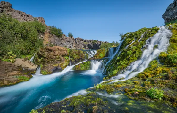 Картинка река, водопады, каскад, Исландия