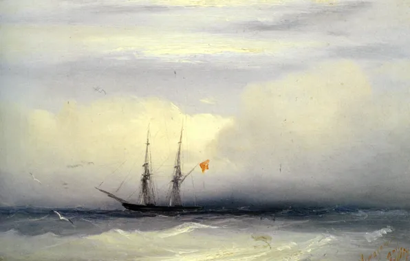Картина, морской пейзаж, Иван Айвазовский, Корабль в Бурном Море