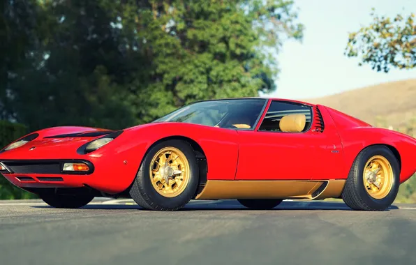 Красный, Цвет, Авто, Lamborghini, Машина, Классика, 1971, Фары