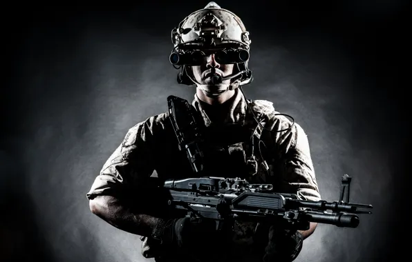 Soldier, military, equipment, firearm