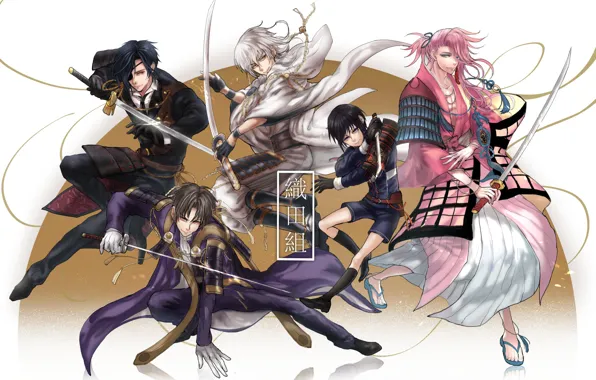 Аниме, арт, парни, самураи, Touken Ranbu, Танец мечей