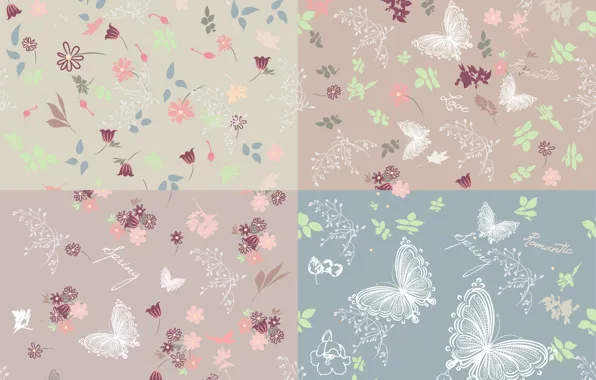 Картинка бабочки, цветы, фон, вектор, текстура, background, pattern, butterflies