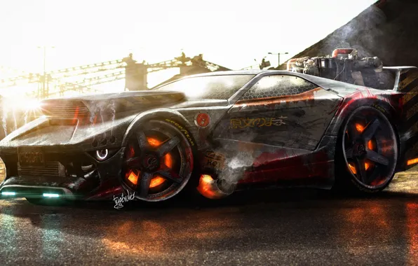 Картинка Car, Machine, Smoke, Rendering, by Typerulez, Brake, Killing, Concept