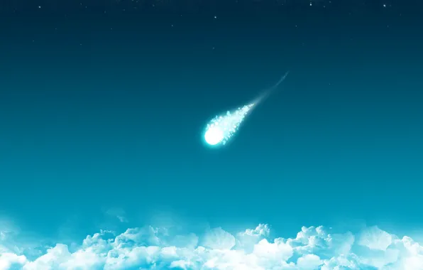 Картинка синий, Облака, минимализм, комета
