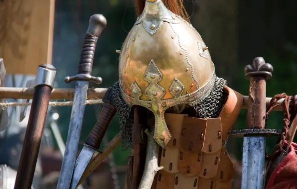 Картинка оружие, доспехи, шлем, мечи