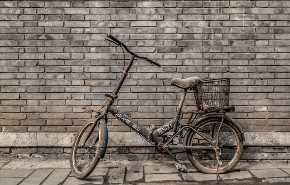 Велосипед, стена, грязь, кирпичи