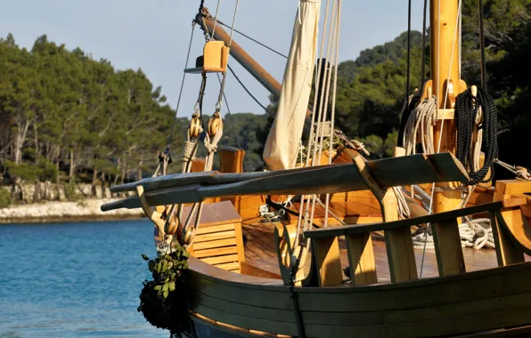 Лодка, парус, wooden, такелаж, весла, deck, sailboat, traditional
