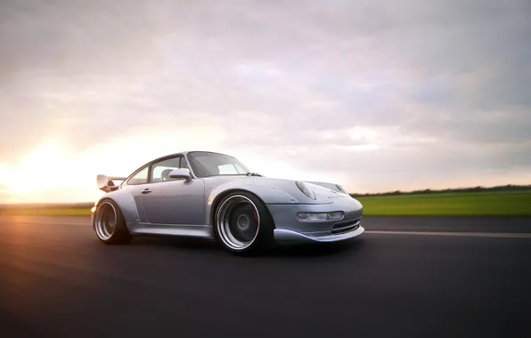 Картинка солнце, скорость, 911, Porsche, серебристый, порше, блик, GT2