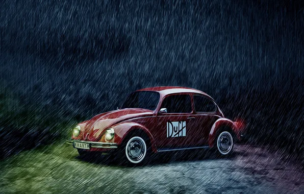 Картинка car, дождь, жук, volkswagen, red, vintage, beetle, duff