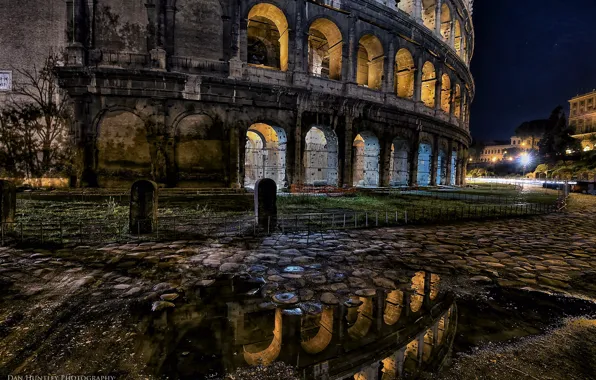 Картинка ночь, огни, Рим, Колизей, Италия