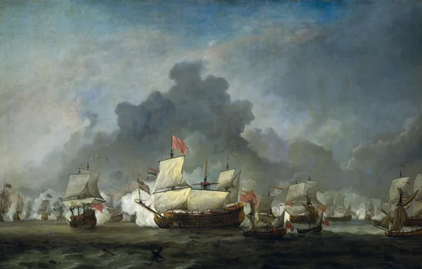 Масло, картина, холст, Виллем ван де Велде Младший, Willem van de Velde II, 1691, Michiel …