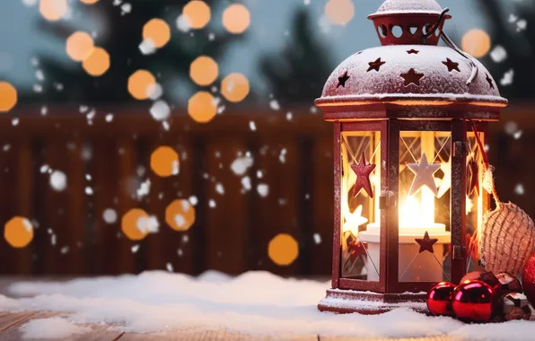Зима, снег, ночь, Рождество, фонарь, Новый год, Christmas, night