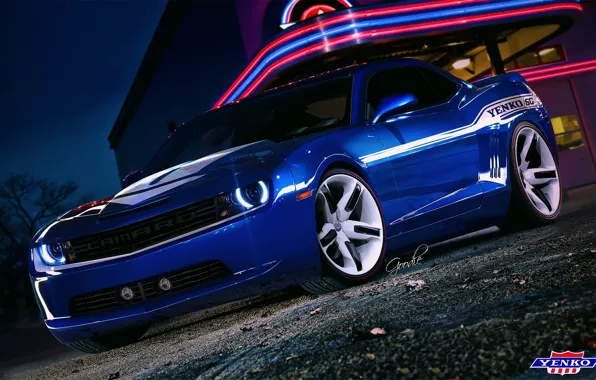 Картинка синий, Chevrolet, Camaro, шевроле, мускул кар, блик, Blue, muscle car