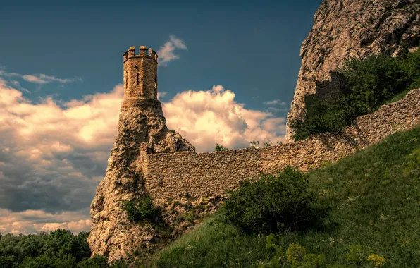 Небо, облака, скалы, Замок, sky, clouds, castle