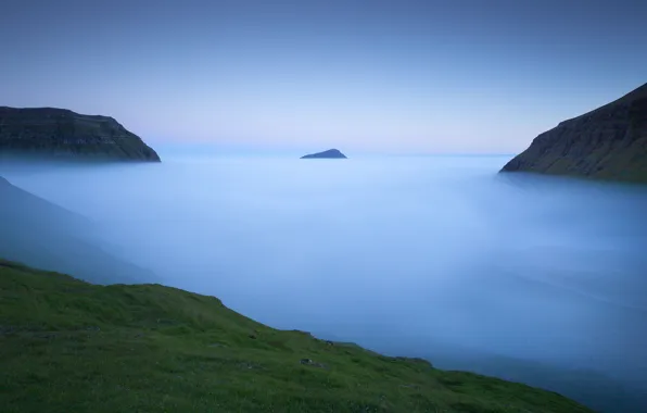 Картинка небо, горы, природа, туман, океан, голубое, берег, побережье