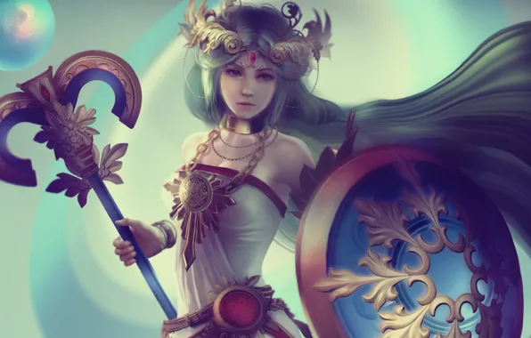 Девушка, щит, жезл, art, Nintendo, Lady Palutena