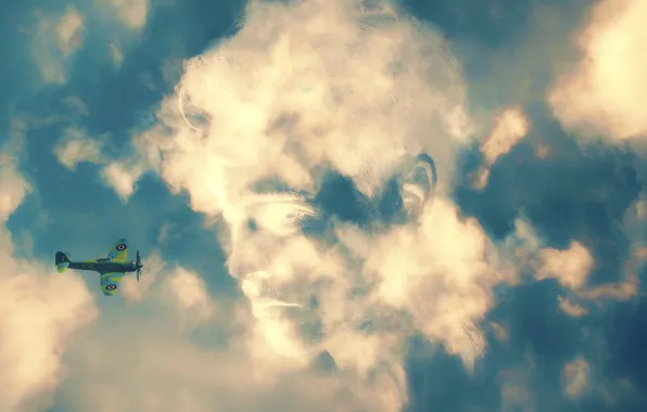 Картинка небо, облака, самолет, фотошоп, иллюзия