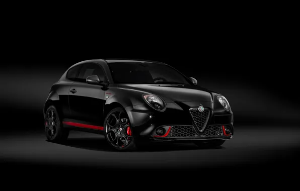 Alfa Romeo, автомобиль, чёрный фон, чёрный цвет