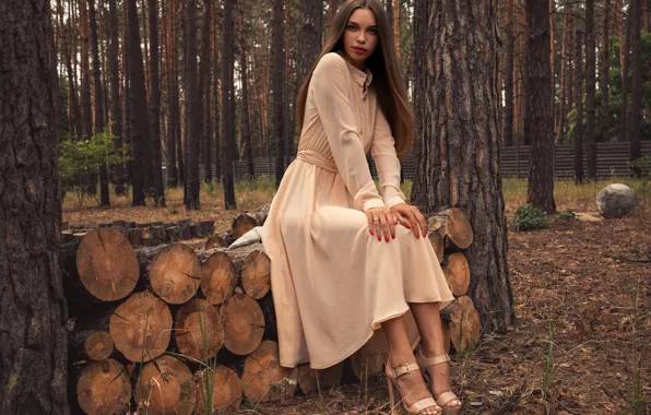 Alina, forest, trees, nature, fence, woods, peach, outside
